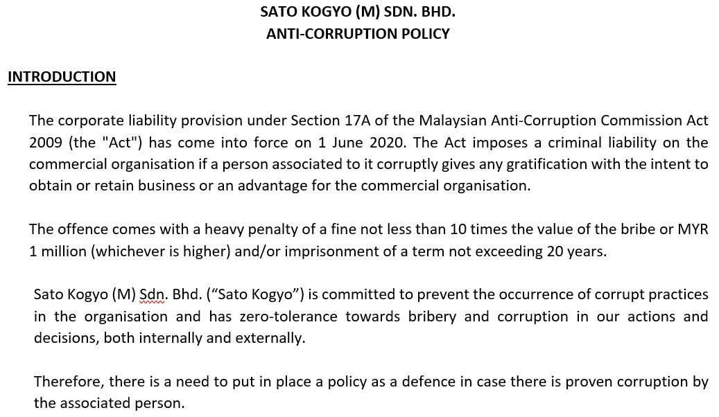 3 August 2020 – Anti-Corruption Policy